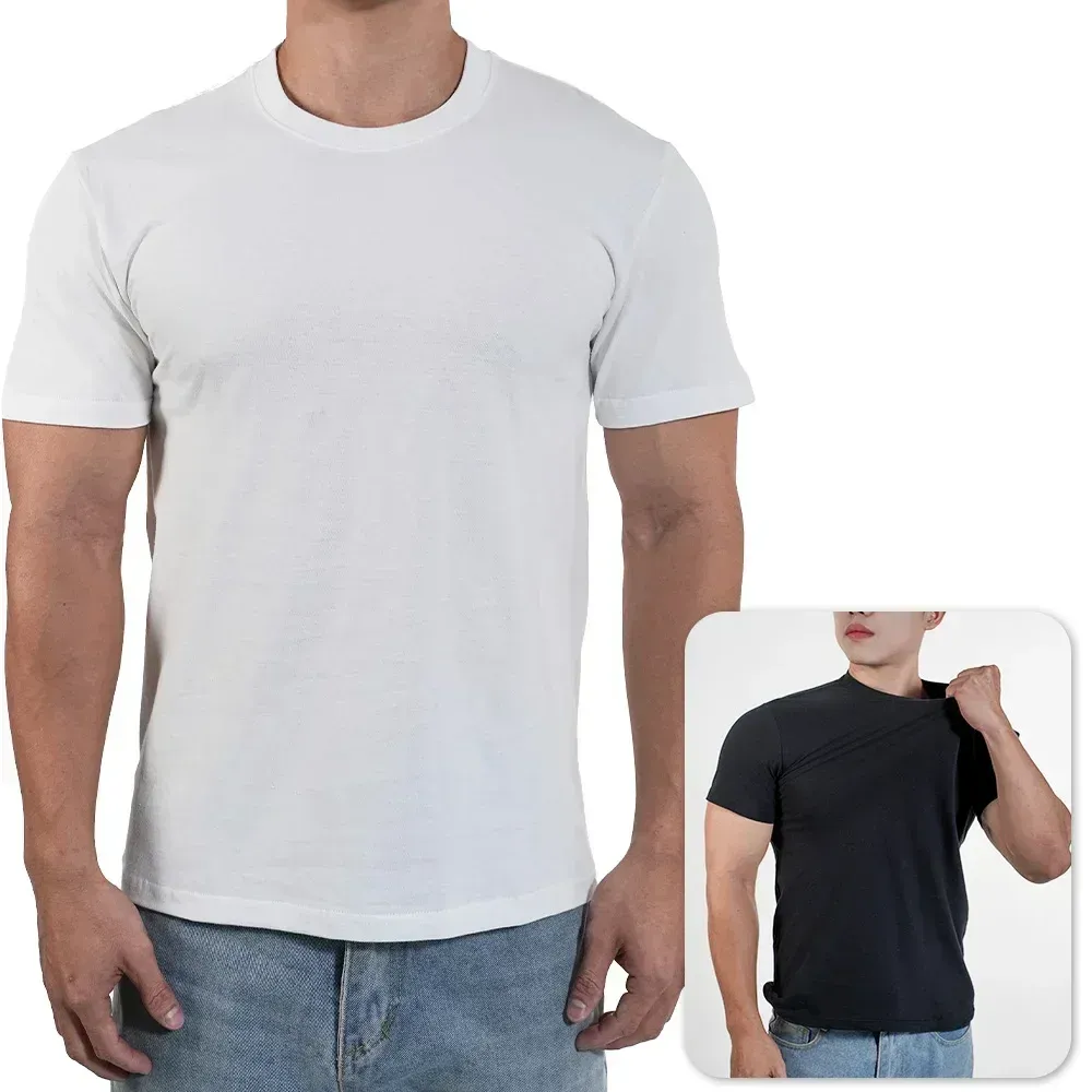 Men's O-Neck Short Sleeve T-Shirt Polyester Solid Color Fitness Muscle Tee Breathable Quick Dry Athletic Top for Jogging and Bodybuilding thumbnail 4