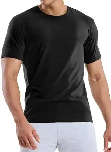 Men's O-Neck Short Sleeve T-Shirt Polyester Solid Color Fitness Muscle Tee Breathable Quick Dry Athletic Top for Jogging and Bodybuilding showcase 3