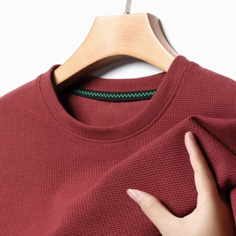 Men's Summer Waffle Knit Round Neck Short Sleeve T-Shirt - Breathable Casual Top for Everyday Wear thumbnail 3