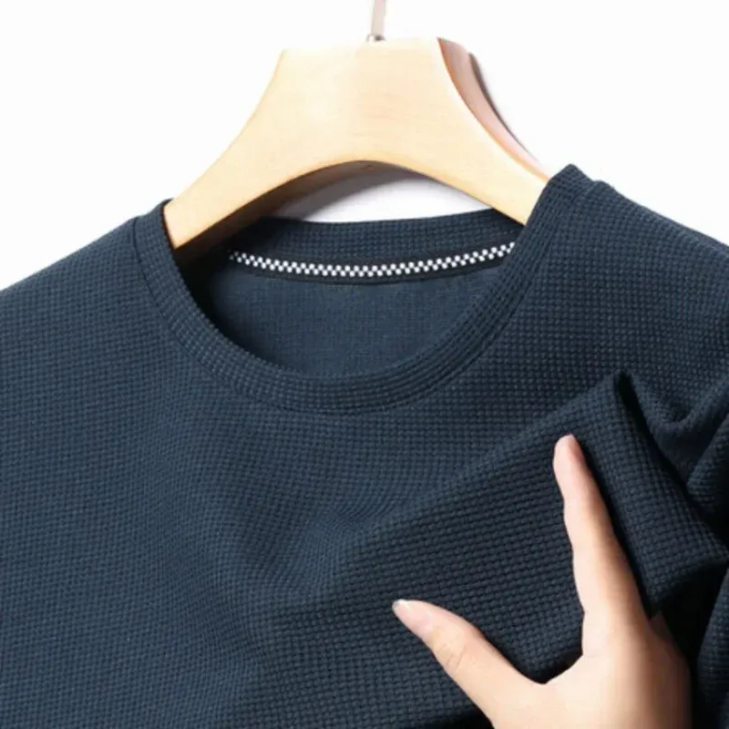 Men's Summer Waffle Knit Round Neck Short Sleeve T-Shirt - Breathable Casual Top for Everyday Wear thumbnail 6