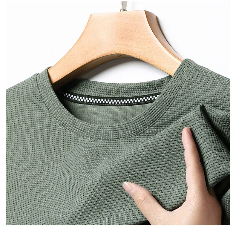 Men's Summer Waffle Knit Round Neck Short Sleeve T-Shirt - Breathable Casual Top for Everyday Wear showcase 7
