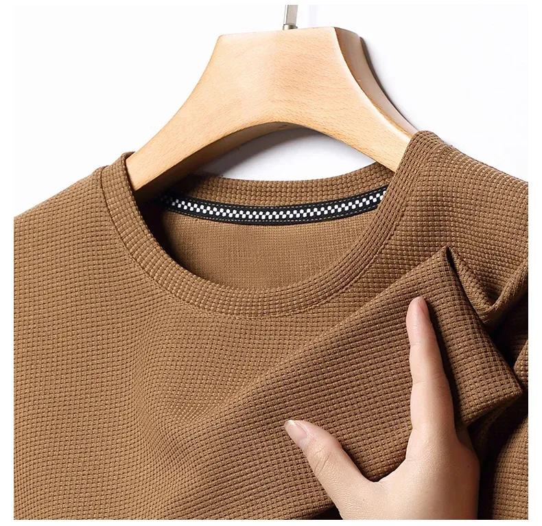 Men's Summer Waffle Knit Round Neck Short Sleeve T-Shirt - Breathable Casual Top for Everyday Wear showcase 8