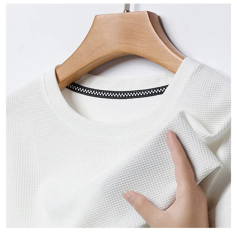 Men's Summer Waffle Knit Round Neck Short Sleeve T-Shirt - Breathable Casual Top for Everyday Wear showcase 9