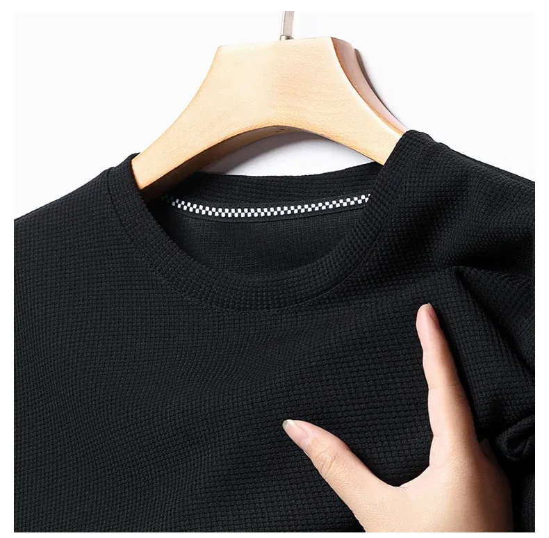 Men's Summer Waffle Knit Round Neck Short Sleeve T-Shirt - Breathable Casual Top for Everyday Wear showcase 10
