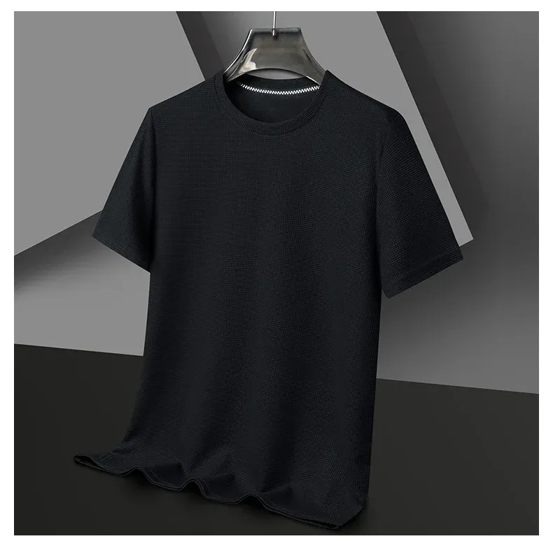Men's Summer Waffle Knit Round Neck Short Sleeve T-Shirt - Breathable Casual Top for Everyday Wear showcase 17
