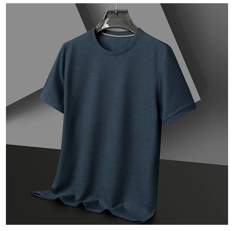 Men's Summer Waffle Knit Round Neck Short Sleeve T-Shirt - Breathable Casual Top for Everyday Wear showcase 12