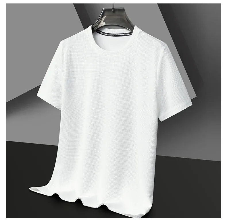 Men's Summer Waffle Knit Round Neck Short Sleeve T-Shirt - Breathable Casual Top for Everyday Wear showcase 16