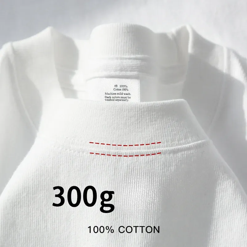 Heavyweight 300g Cotton T-Shirt for Men and Women, Summer Round Neck Loose Fit Basic Tee, Comfortable Short Sleeve Base Shirt thumbnail 2