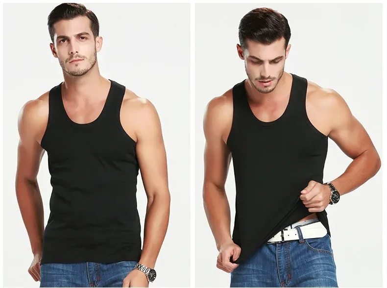 Men's Four Seasons Cotton Vest T-Shirt - Casual Sleeveless O-Neck Sports Fitness Top for All Ages showcase 6
