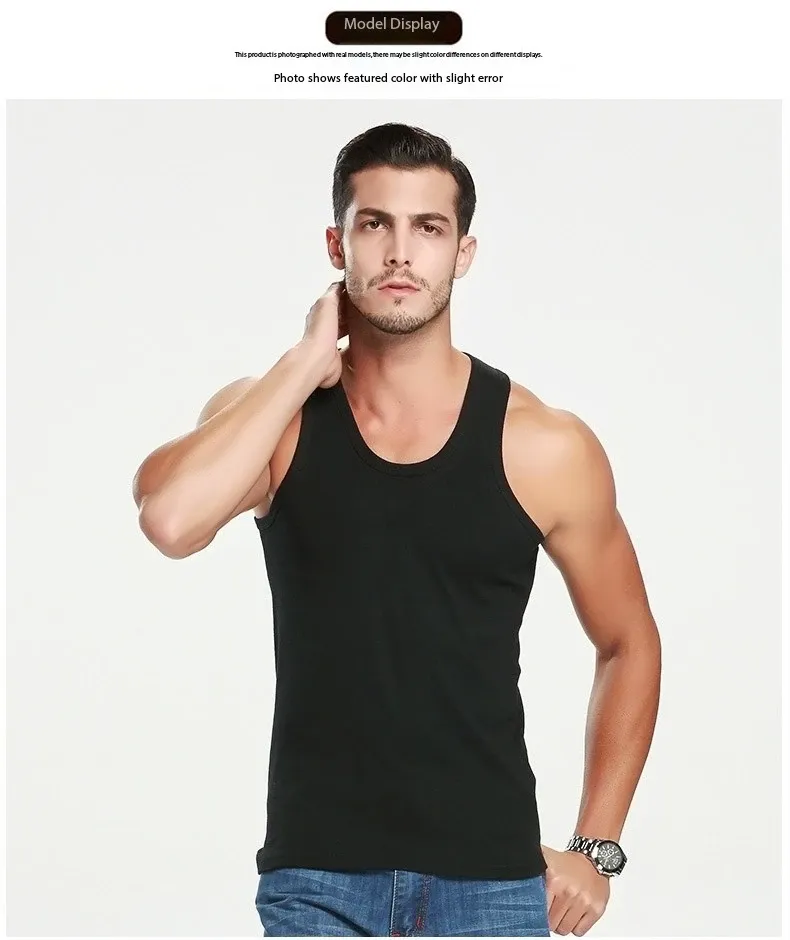 Men's Four Seasons Cotton Vest T-Shirt - Casual Sleeveless O-Neck Sports Fitness Top for All Ages showcase 5
