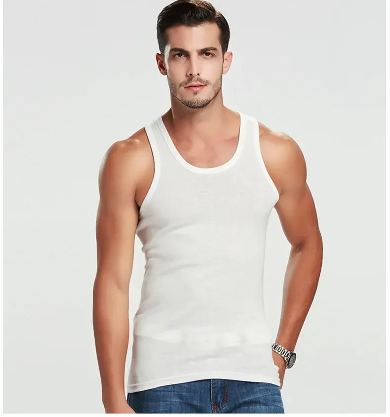 Men's Four Seasons Cotton Vest T-Shirt - Casual Sleeveless O-Neck Sports Fitness Top for All Ages showcase 9