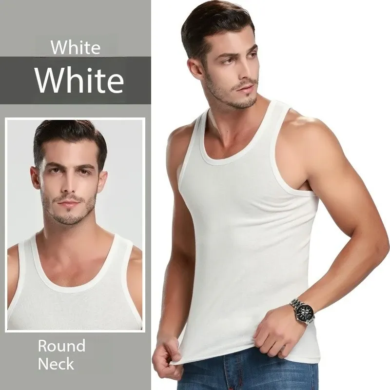 Men's Four Seasons Cotton Vest T-Shirt - Casual Sleeveless O-Neck Sports Fitness Top for All Ages thumbnail 2