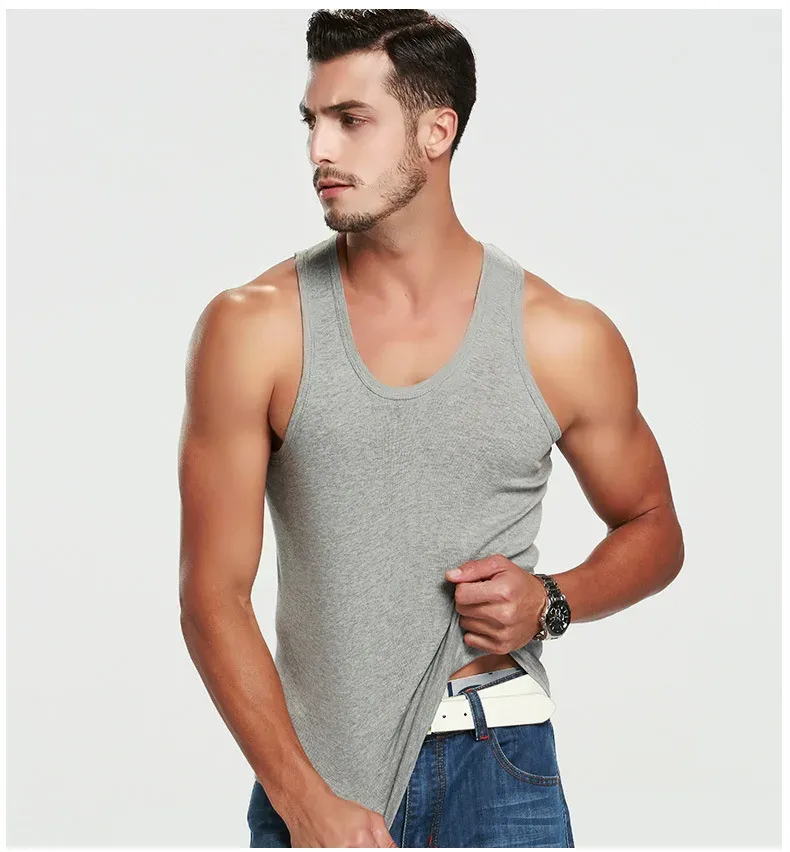 Men's Four Seasons Cotton Vest T-Shirt - Casual Sleeveless O-Neck Sports Fitness Top for All Ages showcase 7