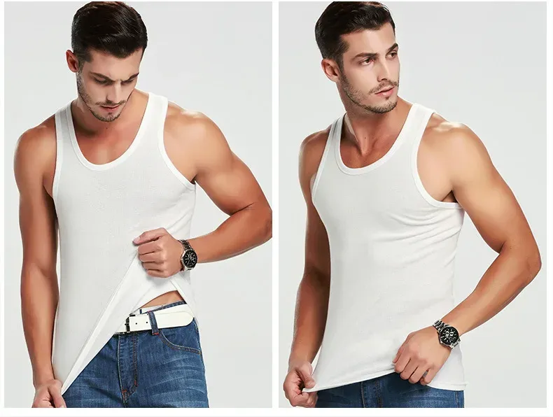 Men's Four Seasons Cotton Vest T-Shirt - Casual Sleeveless O-Neck Sports Fitness Top for All Ages showcase 10
