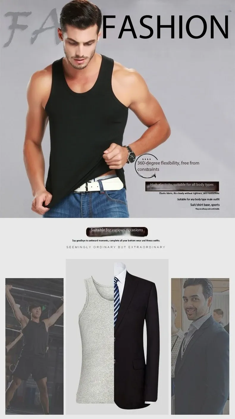 Men's Four Seasons Cotton Vest T-Shirt - Casual Sleeveless O-Neck Sports Fitness Top for All Ages showcase 2