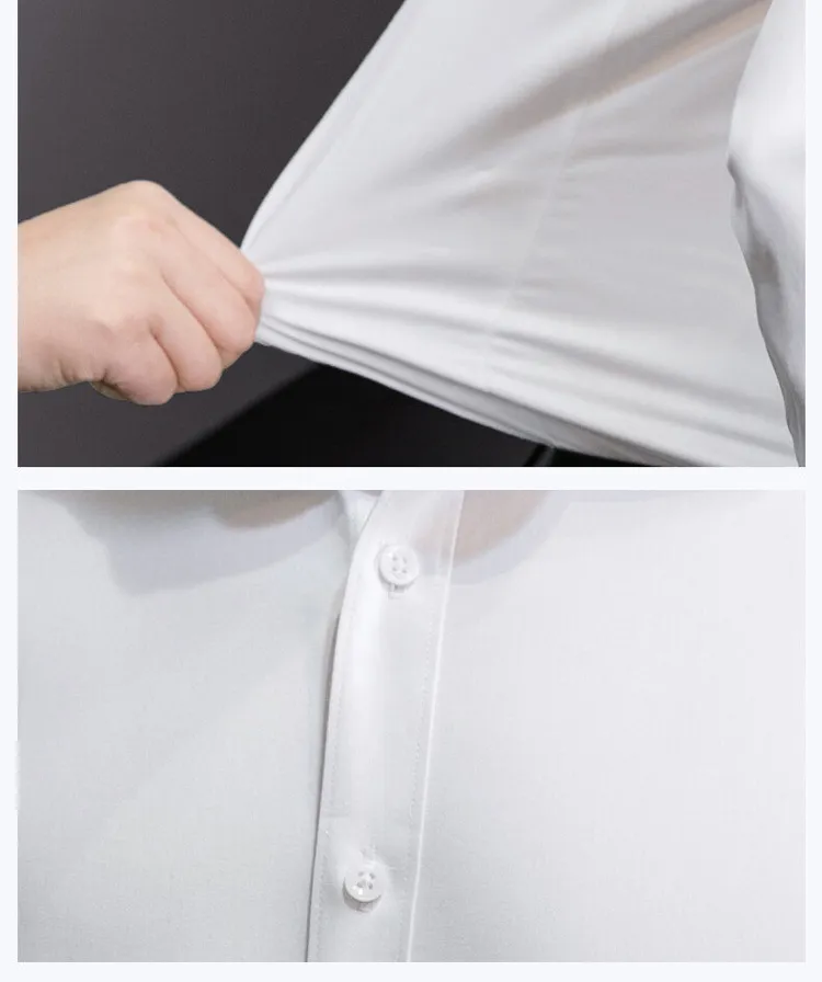 Plus Size Men's Solid White Long Sleeve Business Casual Shirt - Slim Fit Cotton Polyester Blend for Spring/Autumn showcase 21