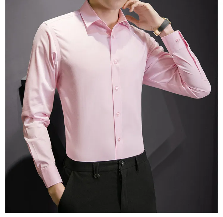 Plus Size Men's Solid White Long Sleeve Business Casual Shirt - Slim Fit Cotton Polyester Blend for Spring/Autumn showcase 12