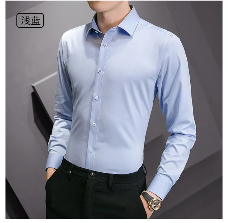 Plus Size Men's Solid White Long Sleeve Business Casual Shirt - Slim Fit Cotton Polyester Blend for Spring/Autumn showcase 17