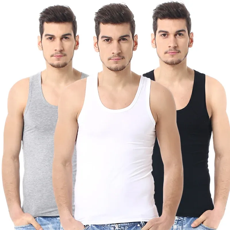 Men's 1/3 Pack Cotton Joker Vest - Versatile Sleeveless O-Neck T-Shirt for Sports, Fitness, Casual Wear - All Seasons Comfort for Youth & Middle-Aged thumbnail 1