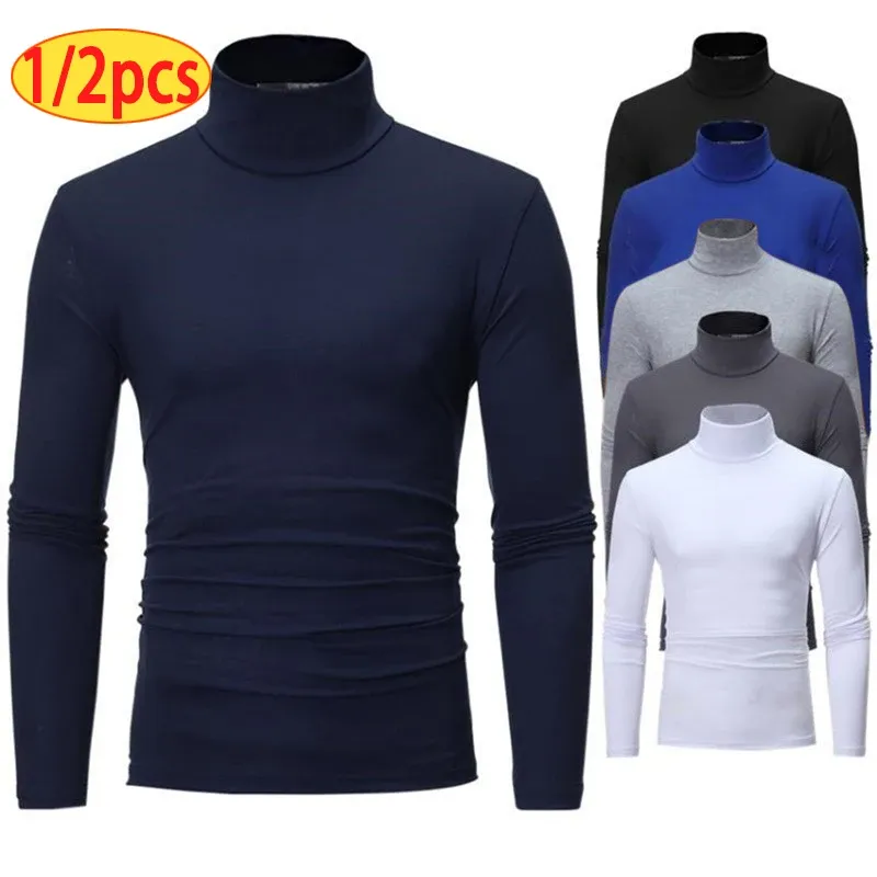 Men's Autumn Winter High Neck Long Sleeve T-Shirt Slim Fit Fashion Pullover - Breathable Elastic Apparel for Casual Wear thumbnail 1
