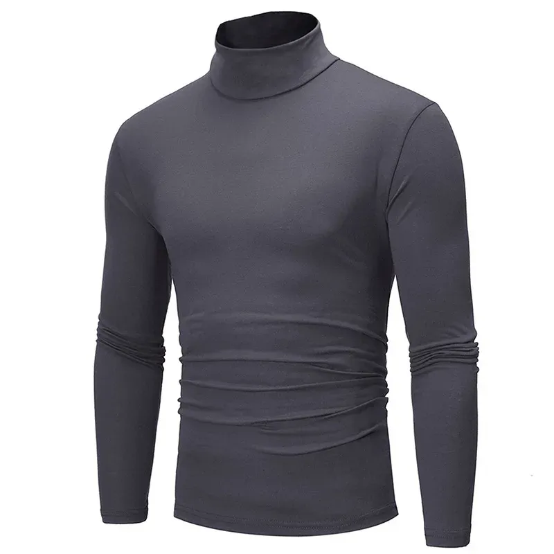 Men's Autumn Winter High Neck Long Sleeve T-Shirt Slim Fit Fashion Pullover - Breathable Elastic Apparel for Casual Wear thumbnail 4