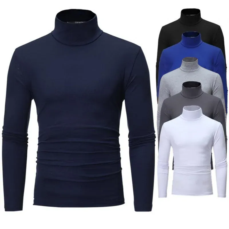 Men's Autumn Winter High Neck Long Sleeve T-Shirt Slim Fit Fashion Pullover - Breathable Elastic Apparel for Casual Wear showcase 3