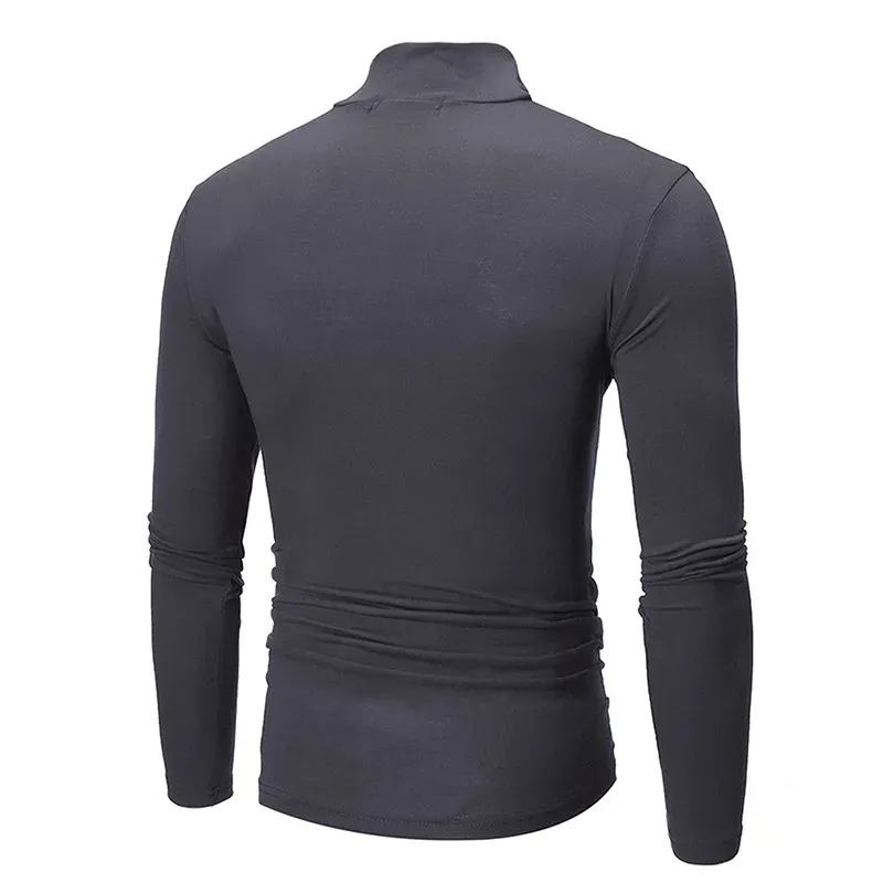 Men's Autumn Winter High Neck Long Sleeve T-Shirt Slim Fit Fashion Pullover - Breathable Elastic Apparel for Casual Wear showcase 11