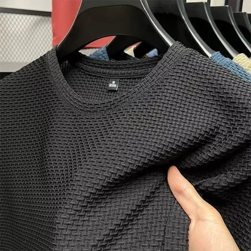 Men's Ice Silk Mesh T-Shirt Short Sleeve Round Neck Breathable Solid Color Summer Top for Casual Wear thumbnail 1