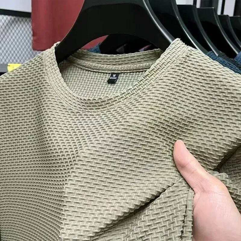 Men's Ice Silk Mesh T-Shirt Short Sleeve Round Neck Breathable Solid Color Summer Top for Casual Wear thumbnail 2