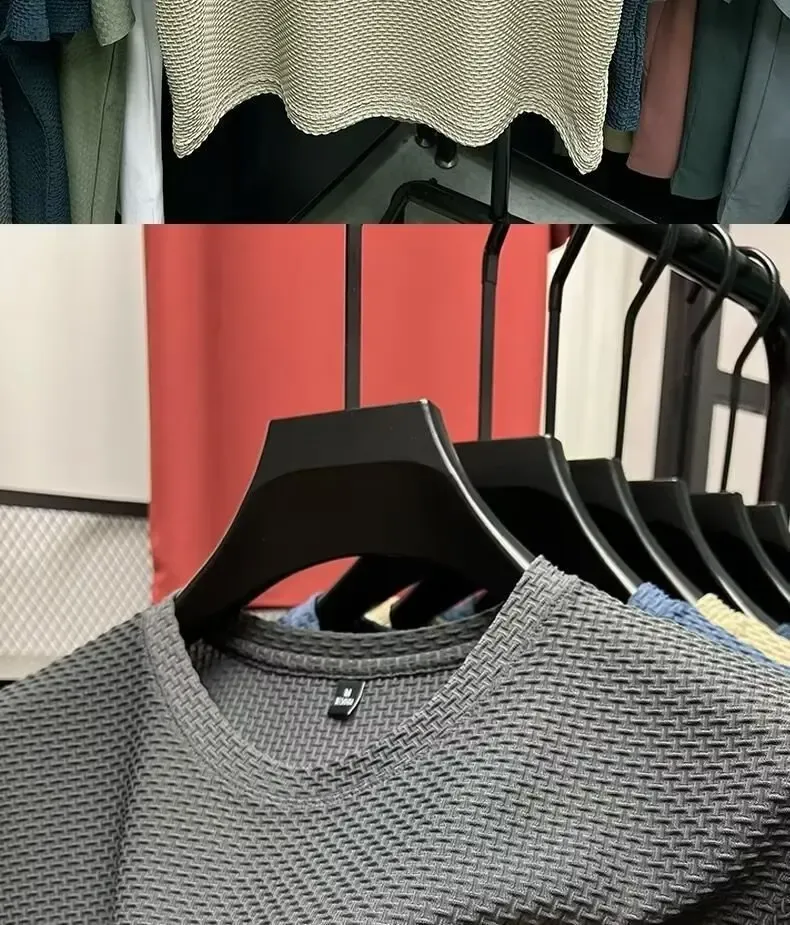 Men's Ice Silk Mesh T-Shirt Short Sleeve Round Neck Breathable Solid Color Summer Top for Casual Wear showcase 20