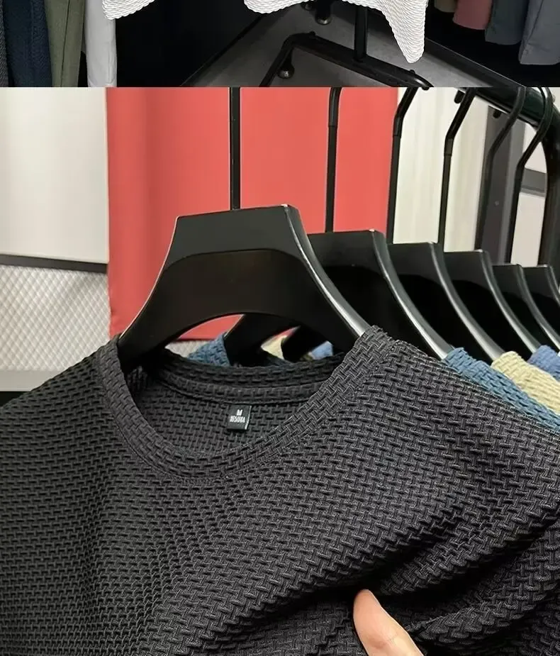 Men's Ice Silk Mesh T-Shirt Short Sleeve Round Neck Breathable Solid Color Summer Top for Casual Wear showcase 4