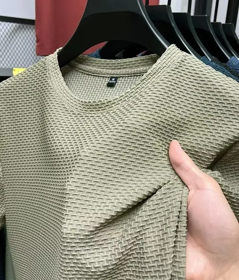 Men's Ice Silk Mesh T-Shirt Short Sleeve Round Neck Breathable Solid Color Summer Top for Casual Wear showcase 9