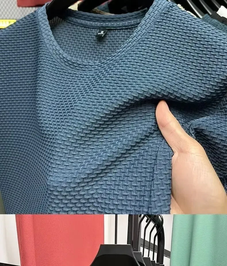 Men's Ice Silk Mesh T-Shirt Short Sleeve Round Neck Breathable Solid Color Summer Top for Casual Wear showcase 12