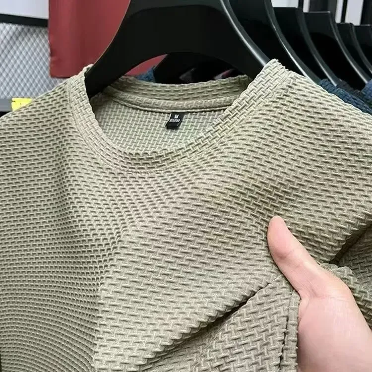 Men's Ice Silk Mesh T-Shirt Short Sleeve Round Neck Breathable Solid Color Summer Top for Casual Wear showcase 16