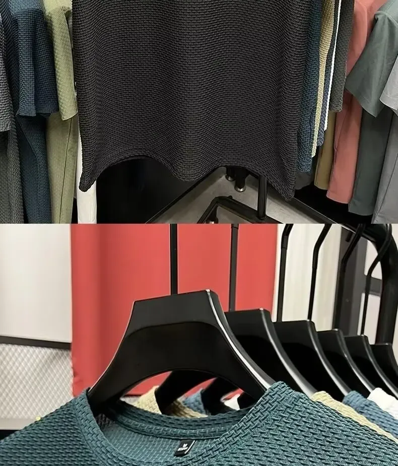 Men's Ice Silk Mesh T-Shirt Short Sleeve Round Neck Breathable Solid Color Summer Top for Casual Wear showcase 6