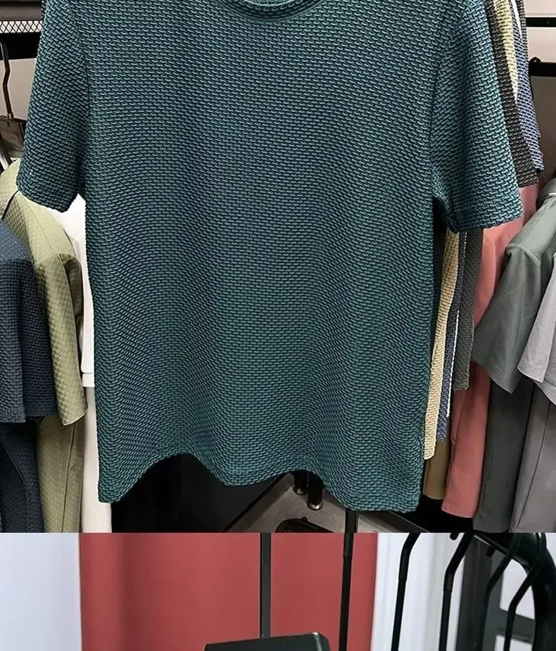 Men's Ice Silk Mesh T-Shirt Short Sleeve Round Neck Breathable Solid Color Summer Top for Casual Wear showcase 8