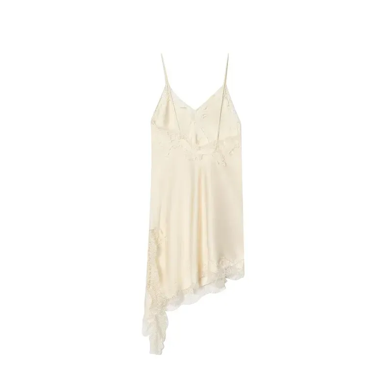 Women's Black Lace Slip Dress - Backless Asymmetric Summer Party Dress, Satin Sexy Mini Dress for Evening Wear showcase 7