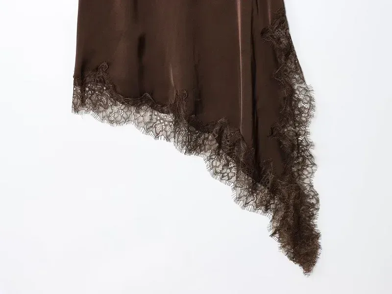 Women's Black Lace Slip Dress - Backless Asymmetric Summer Party Dress, Satin Sexy Mini Dress for Evening Wear showcase 12