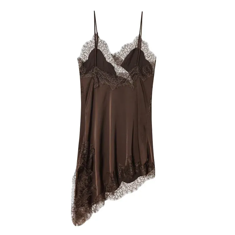 Women's Black Lace Slip Dress - Backless Asymmetric Summer Party Dress, Satin Sexy Mini Dress for Evening Wear showcase 9