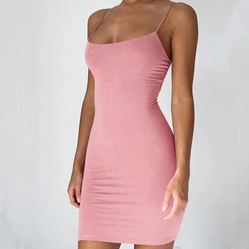 Women's Sexy Spaghetti Strap Mini Dress - Solid Black Bodycon Club Party Sundress for Summer Nights showcase 12