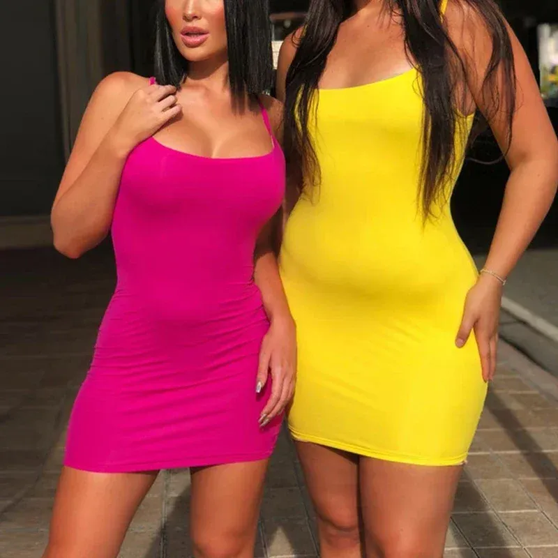 Women's Sexy Spaghetti Strap Mini Dress - Solid Black Bodycon Club Party Sundress for Summer Nights showcase 19