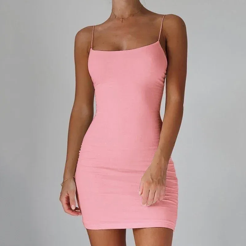 Women's Sexy Spaghetti Strap Mini Dress - Solid Black Bodycon Club Party Sundress for Summer Nights showcase 15