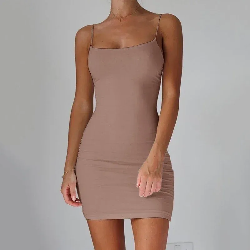 Women's Sexy Spaghetti Strap Mini Dress - Solid Black Bodycon Club Party Sundress for Summer Nights showcase 10