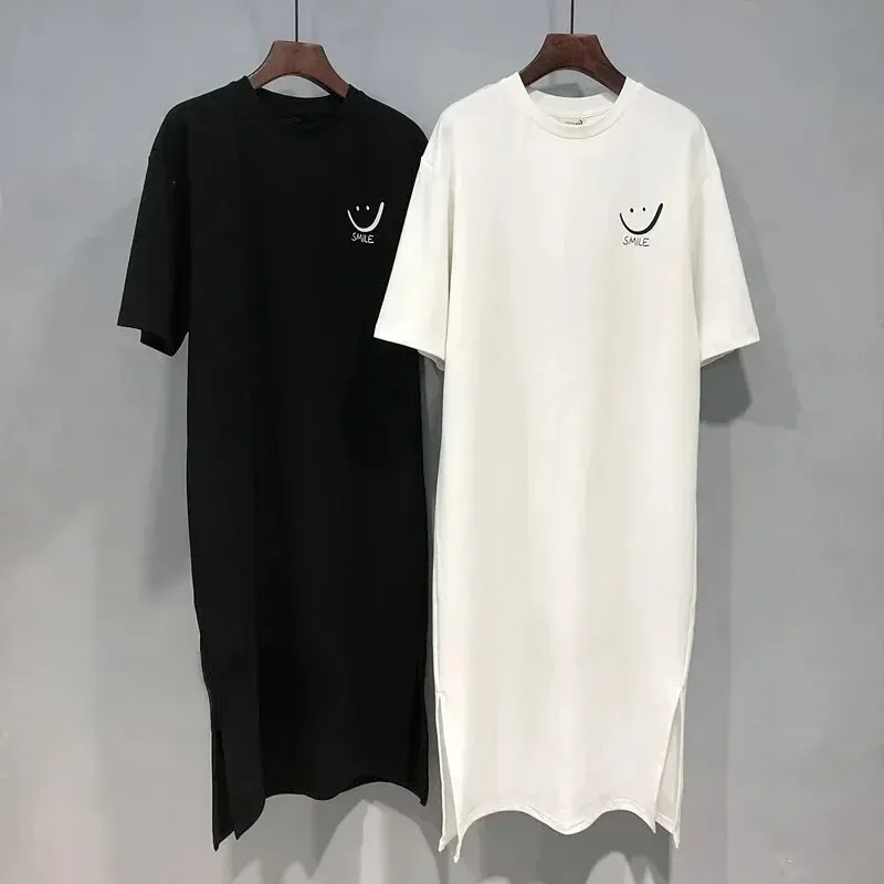 Women's Summer Short Sleeve T-Shirt Dress - Loose Fit, Mid-Length, Over-the-Knee Style for Casual Wear thumbnail 3