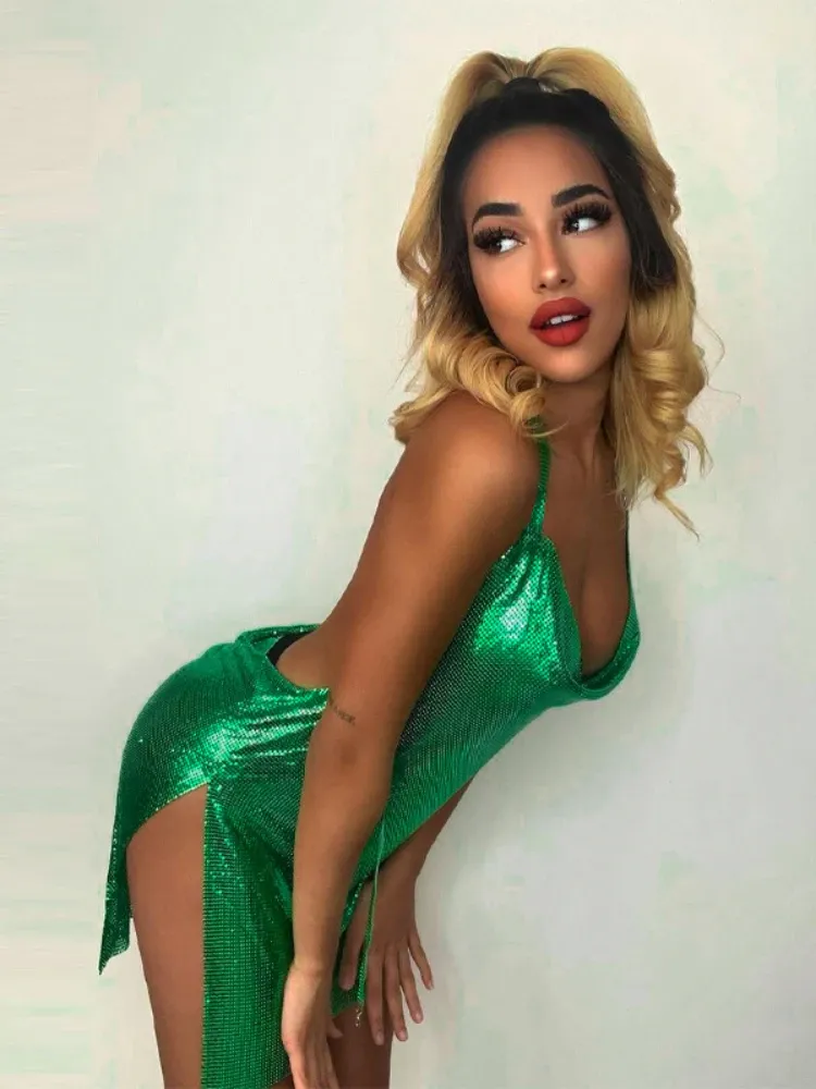 Women's Sequin Party Dress Elegant Hanging Neck Backless Mini Dress for Evening Clubwear thumbnail 5