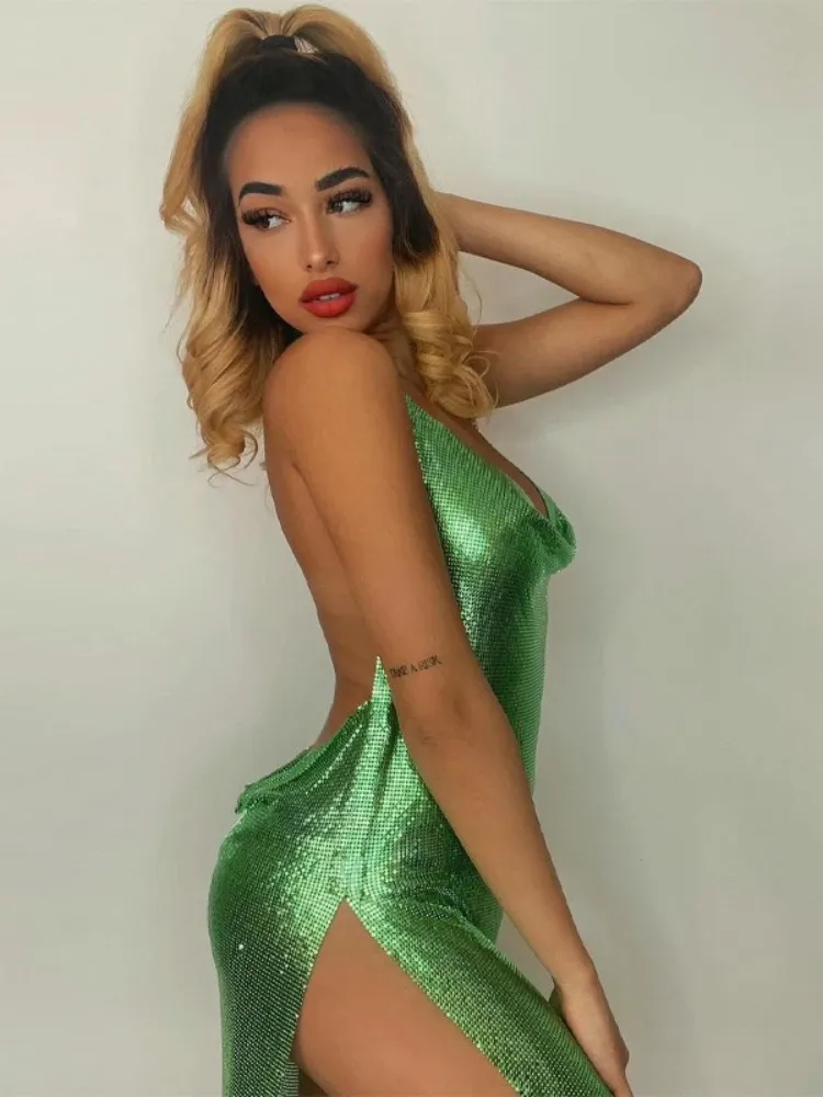 Women's Sequin Party Dress Elegant Hanging Neck Backless Mini Dress for Evening Clubwear thumbnail 6