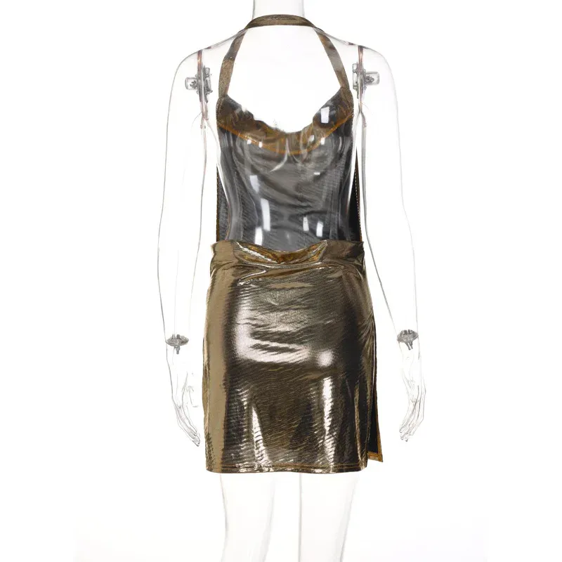 Women's Sequin Party Dress Elegant Hanging Neck Backless Mini Dress for Evening Clubwear showcase 31