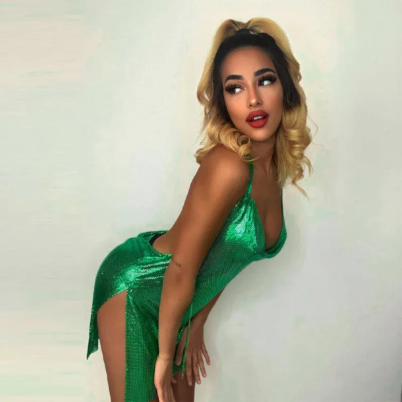 Women's Sequin Party Dress Elegant Hanging Neck Backless Mini Dress for Evening Clubwear showcase 19