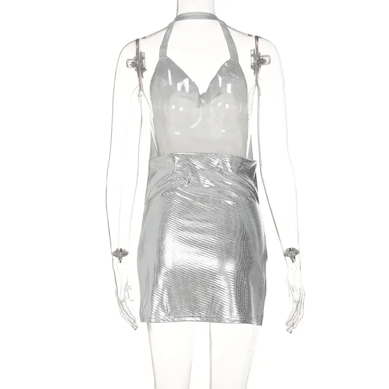Women's Sequin Party Dress Elegant Hanging Neck Backless Mini Dress for Evening Clubwear showcase 38