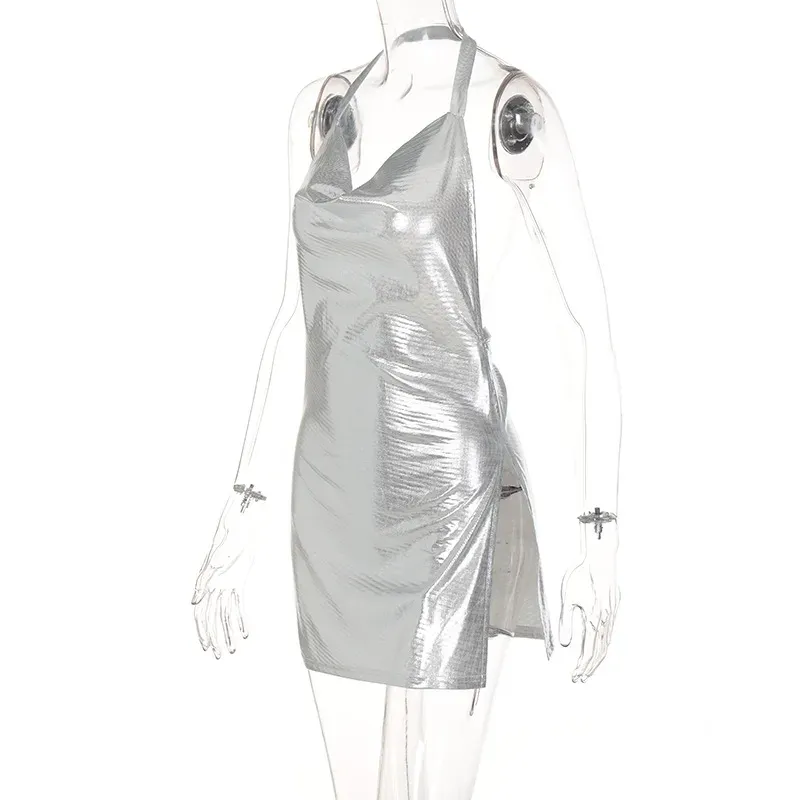 Women's Sequin Party Dress Elegant Hanging Neck Backless Mini Dress for Evening Clubwear showcase 37
